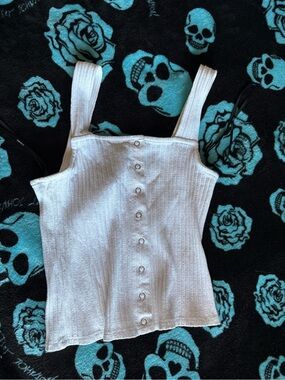 Forever 21 White Ribbed Button-Front Camisole